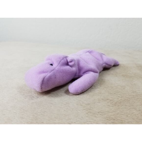 TY Beanie Babies Happy Hippo 1993 Lavender Stuffed Animal Plush Toy 6 1/4" Vtg - Picture 2 of 10